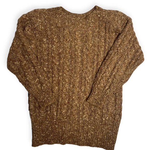 Vintage 80’s-90’s brown cable knit oversized sweater with shoulder pads size S - Picture 3 of 9